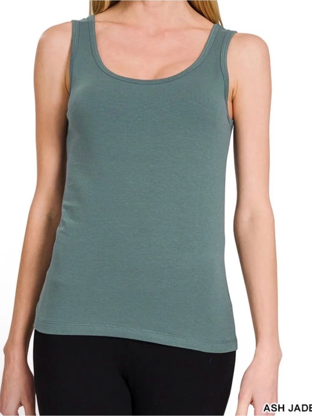 Zenana Tank Top in Ash Jade Scoop Neck